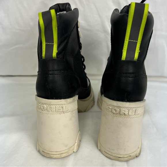 Sorel Brex Lace-up Booties in black, cream with lime green details. - Picture 8 of 11